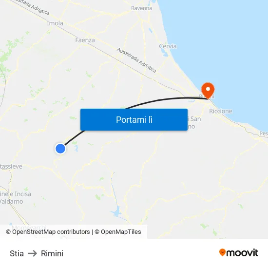 Stia to Rimini map