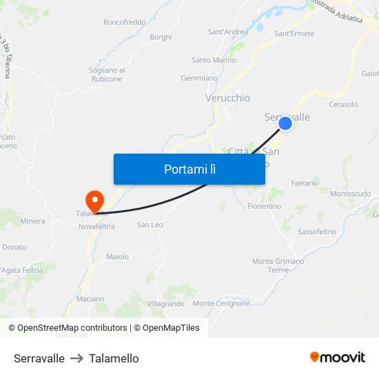 Serravalle to Talamello map