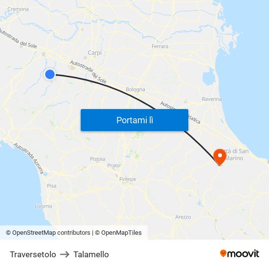 Traversetolo to Talamello map