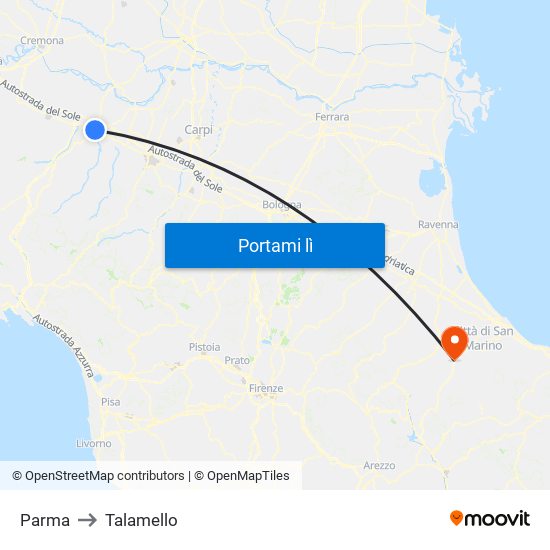 Parma to Talamello map