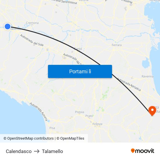 Calendasco to Talamello map