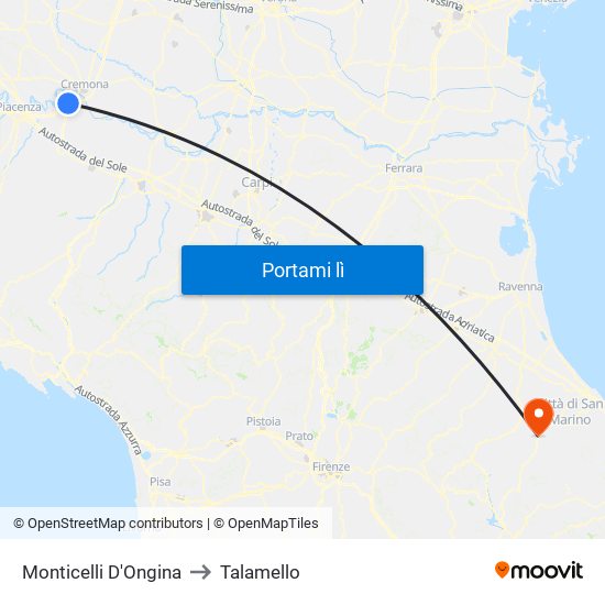 Monticelli D'Ongina to Talamello map