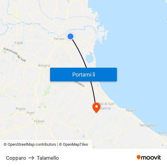 Copparo to Talamello map
