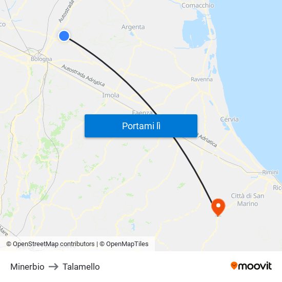 Minerbio to Talamello map