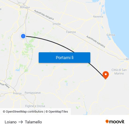 Loiano to Talamello map