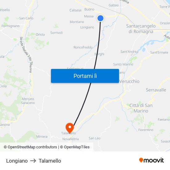 Longiano to Talamello map