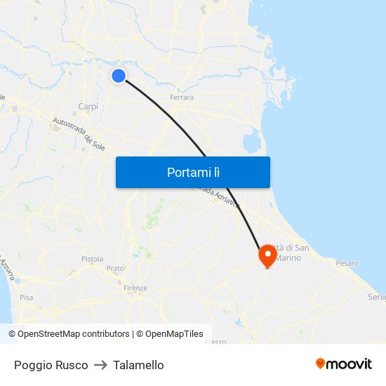 Poggio Rusco to Talamello map