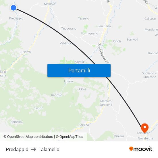 Predappio to Talamello map