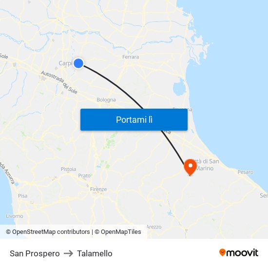 San Prospero to Talamello map