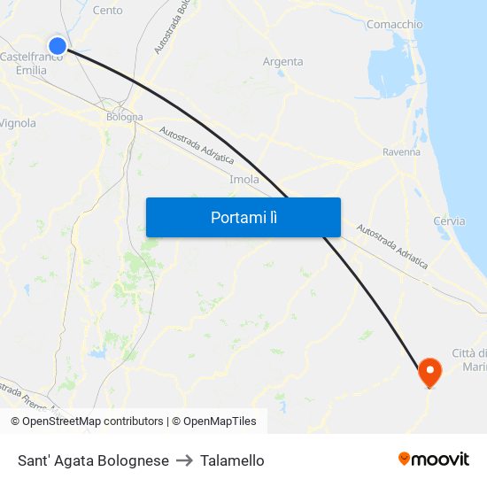 Sant' Agata Bolognese to Talamello map