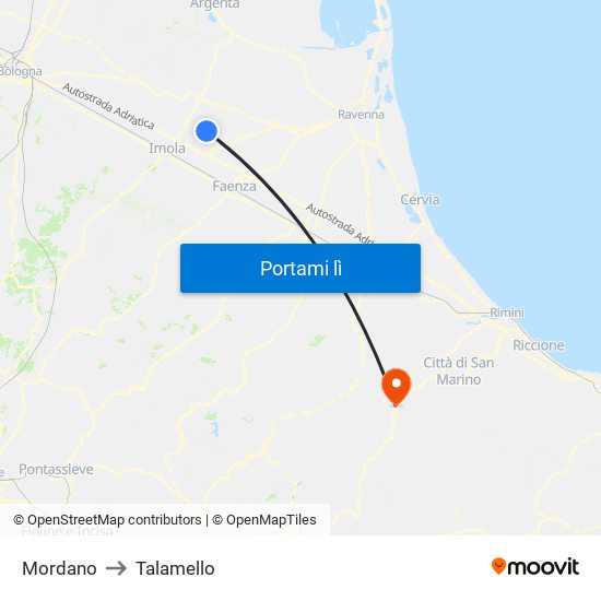 Mordano to Talamello map