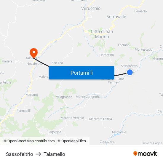 Sassofeltrio to Talamello map