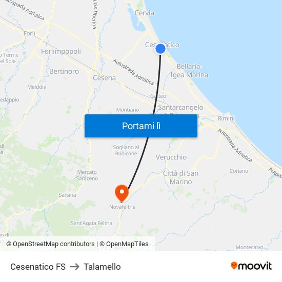 Cesenatico FS to Talamello map