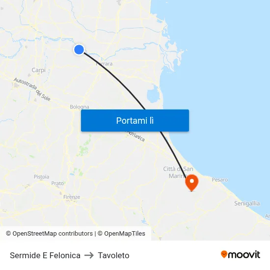 Sermide E Felonica to Tavoleto map