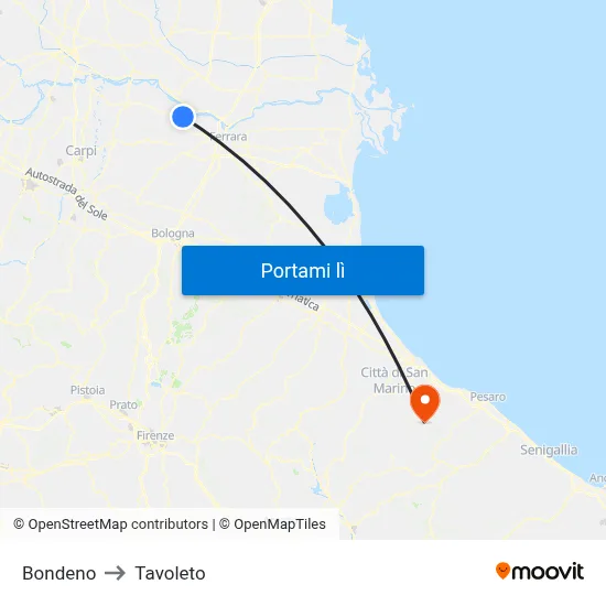 Bondeno to Tavoleto map