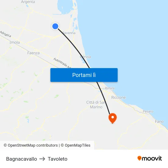 Bagnacavallo to Tavoleto map