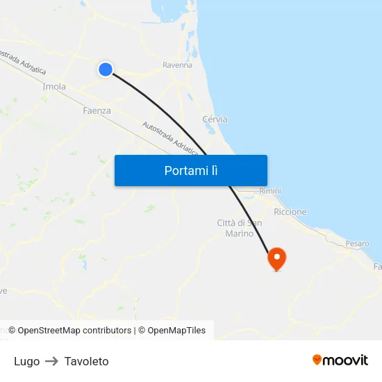 Lugo to Tavoleto map