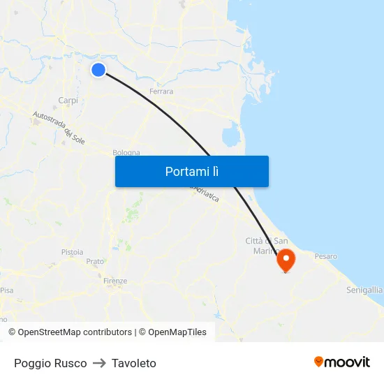 Poggio Rusco to Tavoleto map