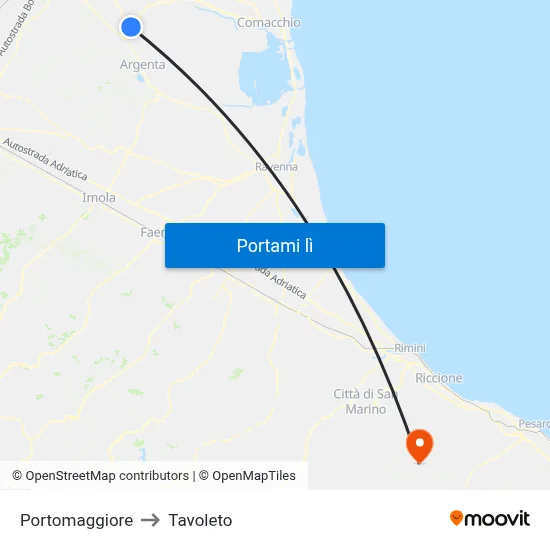 Portomaggiore to Tavoleto map