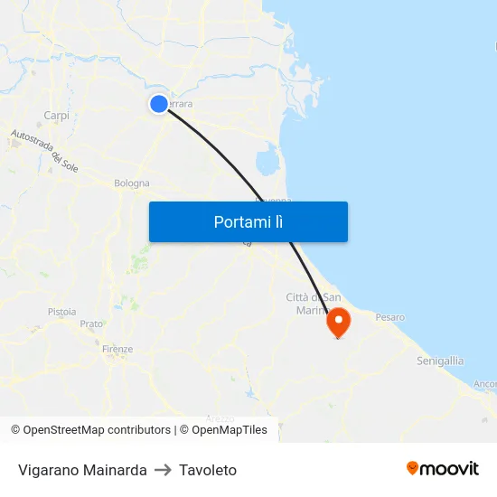 Vigarano Mainarda to Tavoleto map