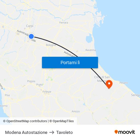 Modena  Autostazione to Tavoleto map