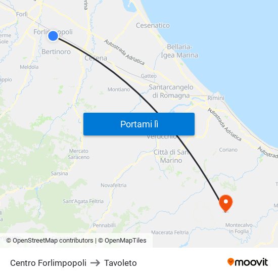 Centro Forlimpopoli to Tavoleto map