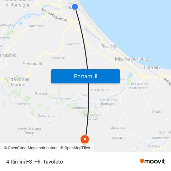 4 Rimini FS to Tavoleto map