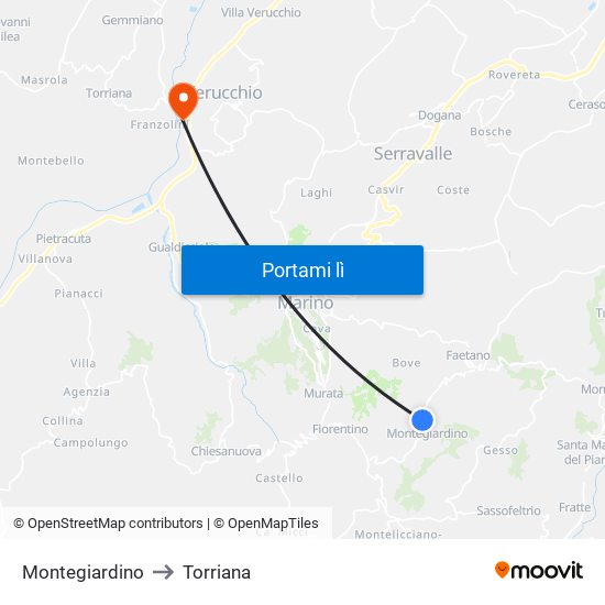 Montegiardino to Torriana map