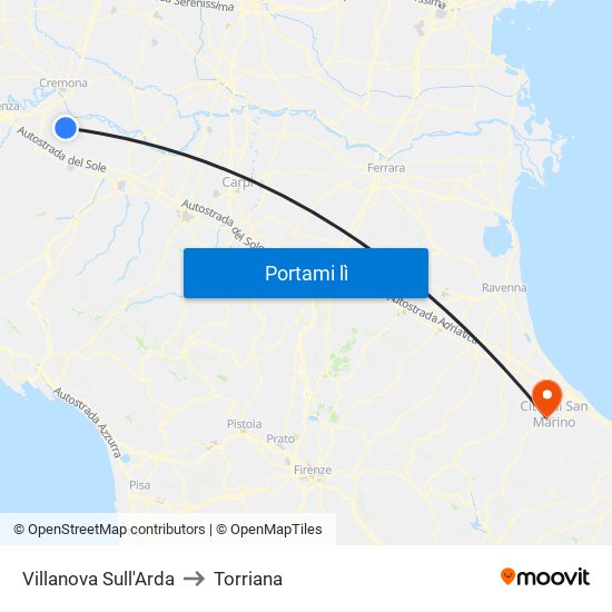 Villanova Sull'Arda to Torriana map