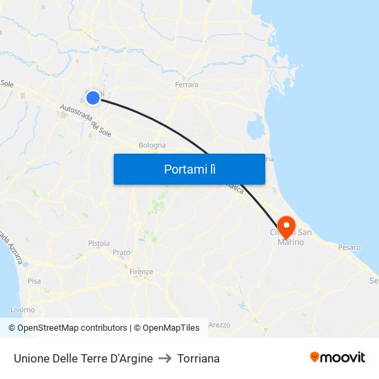 Unione Delle Terre D'Argine to Torriana map