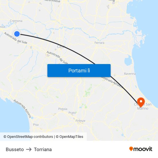 Busseto to Torriana map