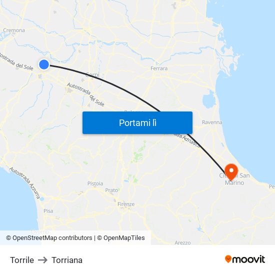 Torrile to Torriana map