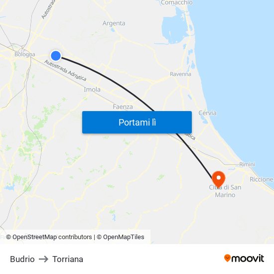 Budrio to Torriana map