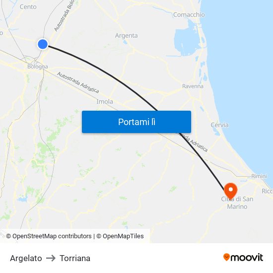 Argelato to Torriana map