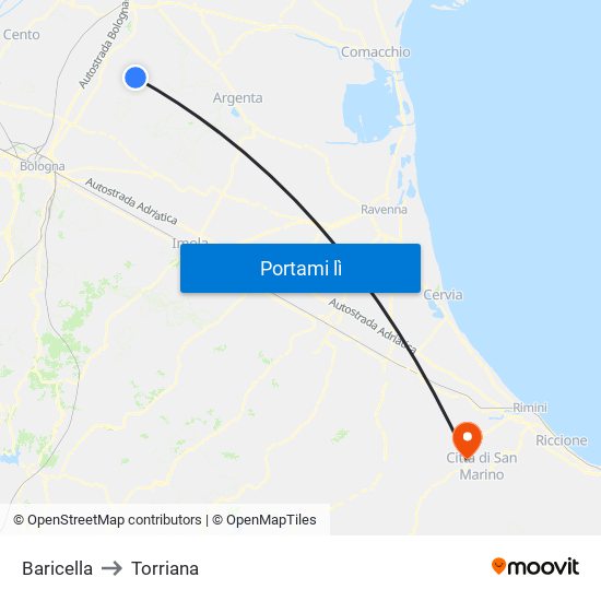 Baricella to Torriana map