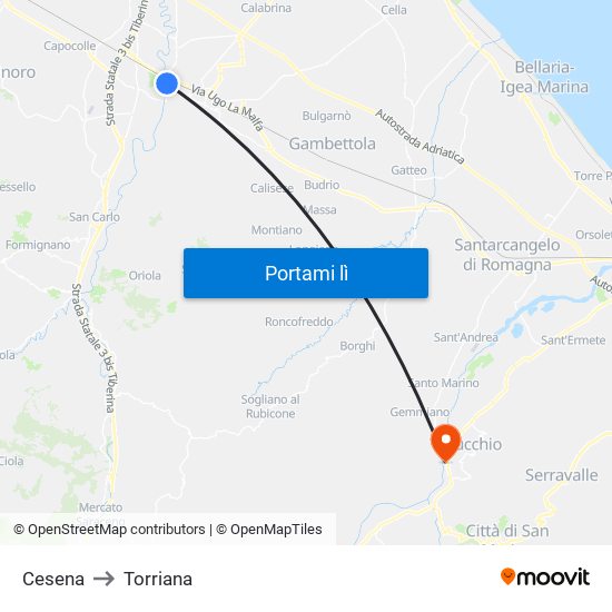 Cesena to Torriana map
