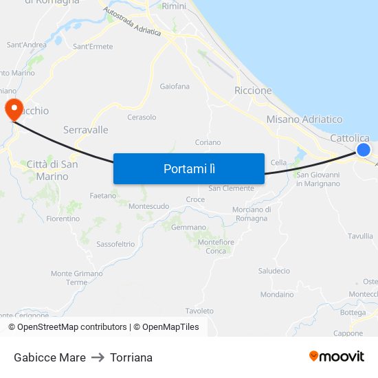 Gabicce Mare to Torriana map