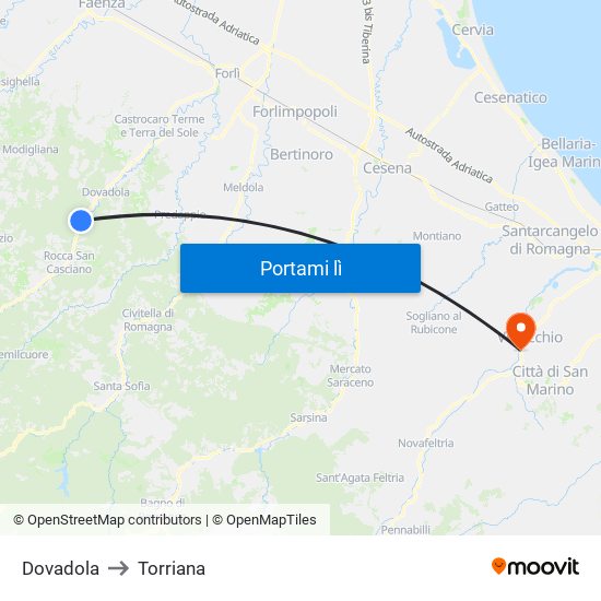 Dovadola to Torriana map