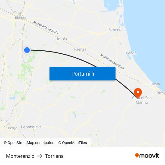 Monterenzio to Torriana map