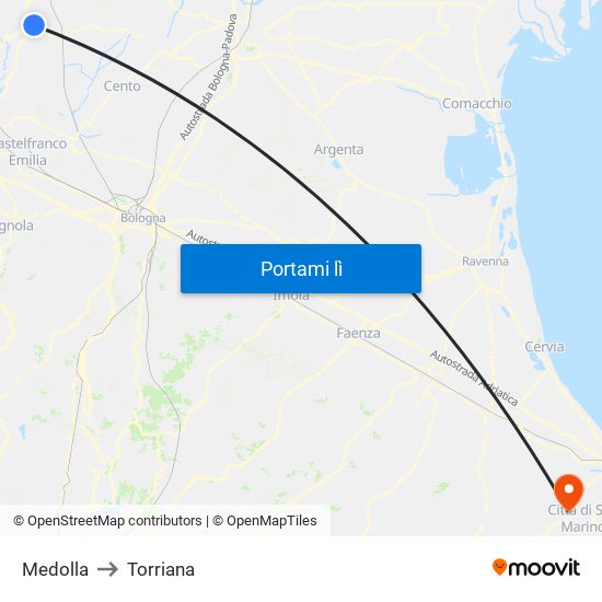 Medolla to Torriana map