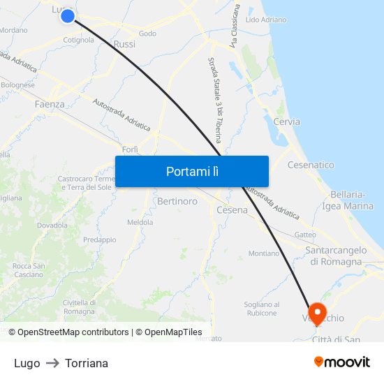 Lugo to Torriana map