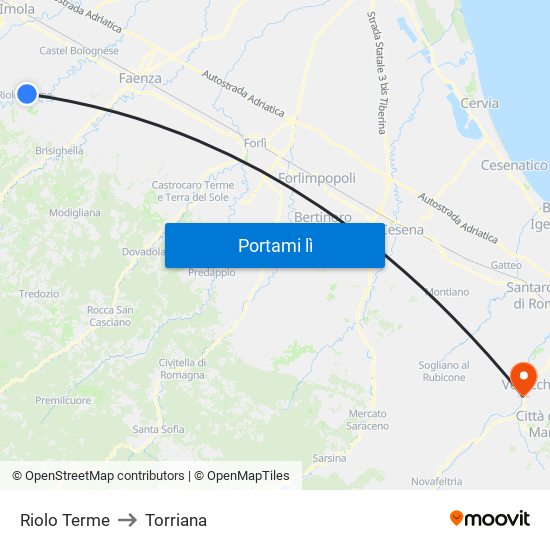 Riolo Terme to Torriana map