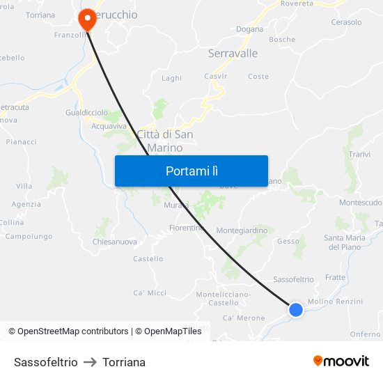 Sassofeltrio to Torriana map