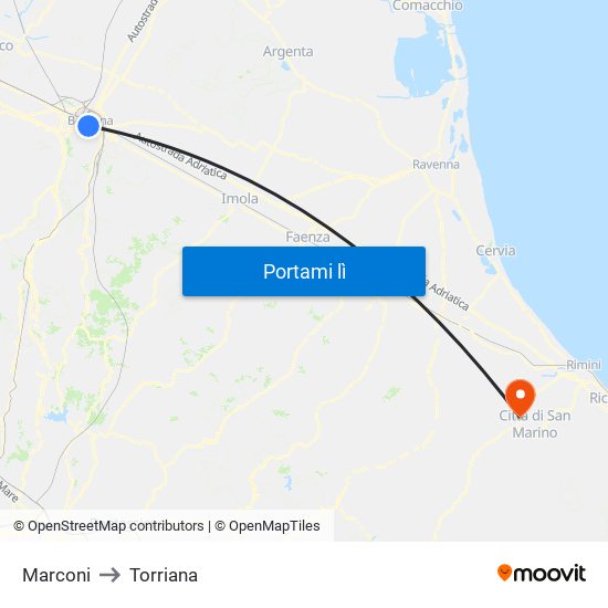 Marconi to Torriana map