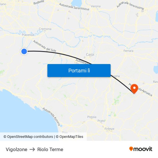 Vigolzone to Riolo Terme map