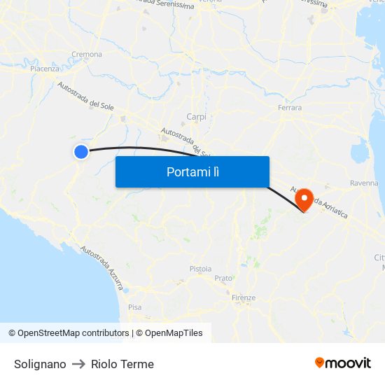 Solignano to Riolo Terme map