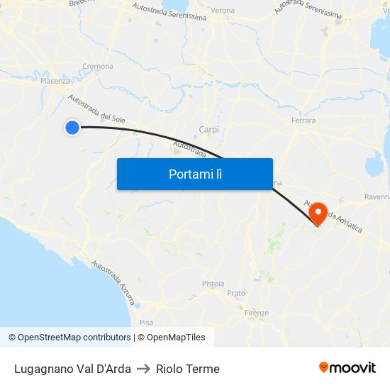 Lugagnano Val D'Arda to Riolo Terme map
