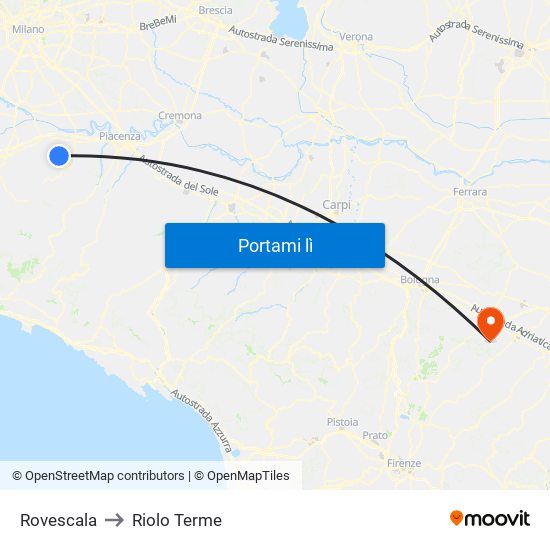 Rovescala to Riolo Terme map