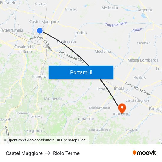 Castel Maggiore to Riolo Terme map