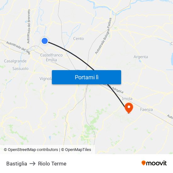 Bastiglia to Riolo Terme map